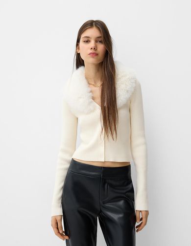 Chaqueta Cuello Pico Efecto Pelo Mujer L - Bershka - Modalova