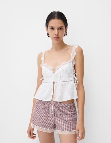 Short Cuadro Vichy Detalle Blonda Mujer M - Bershka - Modalova