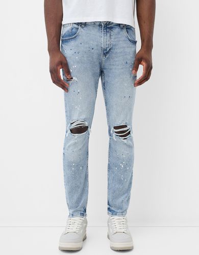 Jeans Skinny Rotos Pintura Hombre 34 - Bershka - Modalova