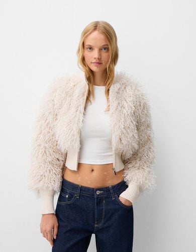 Chaqueta Cremallera Efecto Pelo Mujer M-L - Bershka - Modalova