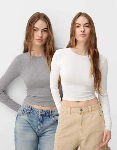 Pack 2 Camisetas Manga Larga Cuello Redondo Mujer S - Bershka - Modalova