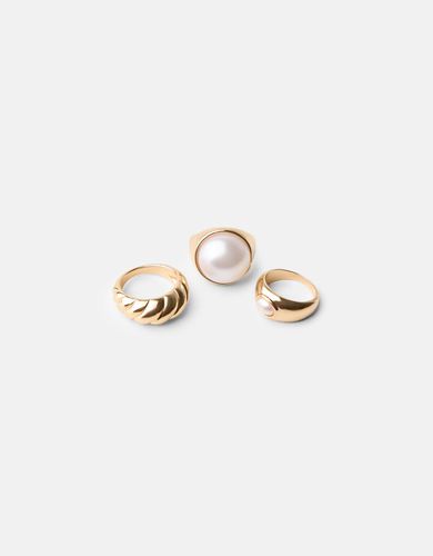 Pack 3 Anillos Perlas Mujer S - Bershka - Modalova