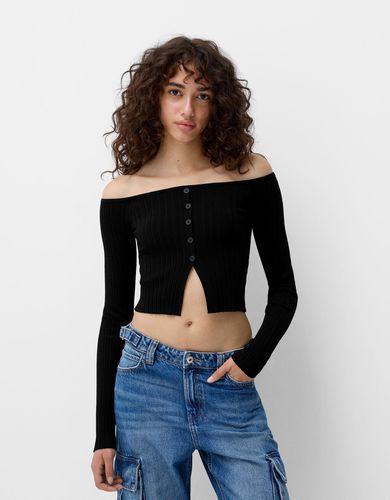 Jersey Cuello Bardot Botones Abierto Mujer S - Bershka - Modalova