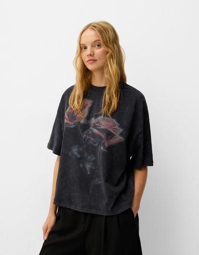 Camiseta Manga Corta Oversize Print Mujer S - Bershka - Modalova