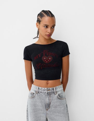 Camiseta Espalda Descubierta Strass Mujer 10-12 - Bershka - Modalova