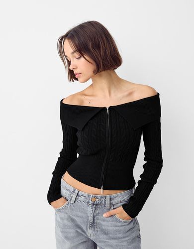 Cárdigan Cremallera Bardot Trenzas Mujer Xs - Bershka - Modalova