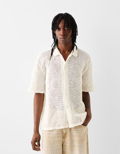 Camisa Manga Corta Bordado Hombre L - Bershka - Modalova