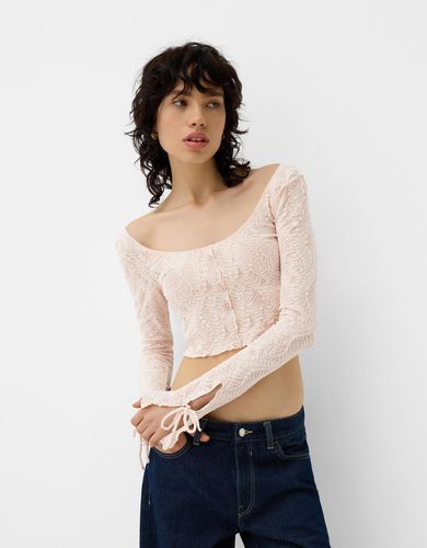 Camiseta Encaje Lazos Mujer M - Bershka - Modalova