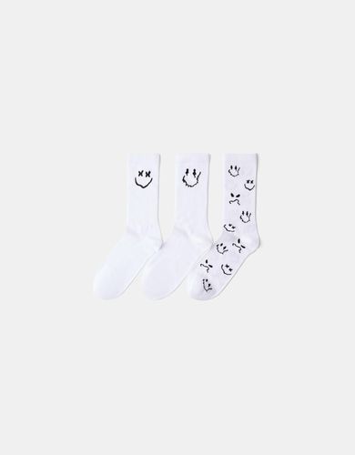 Pack 3 Calcetines Smile Print Hombre - Bershka - Modalova