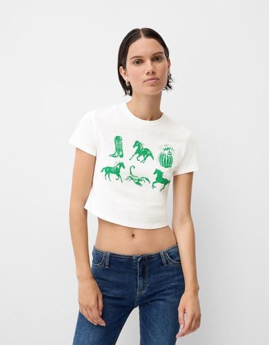 Camiseta Manga Corta Print Mujer M - Bershka - Modalova