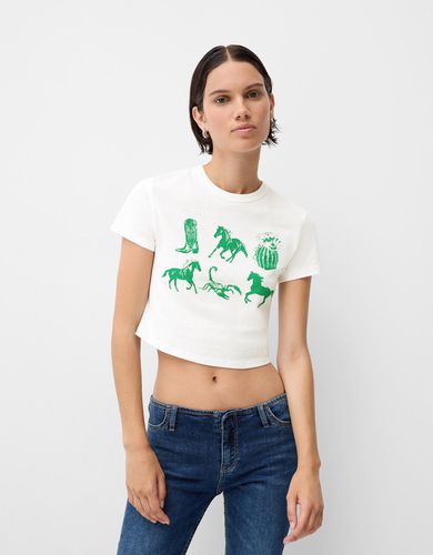 Camiseta Manga Corta Print Mujer Xs - Bershka - Modalova