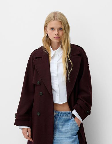 Abrigo Trench Con Lana Oversize Mujer L - Bershka - Modalova