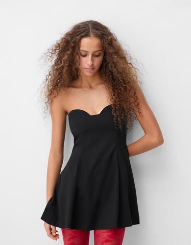 Vestido Mini Bandeau Escote Corazón Vuelo Mujer L - Bershka - Modalova