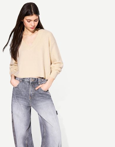 Jersey Cuello Pico Cropped Mujer Xs - Bershka - Modalova