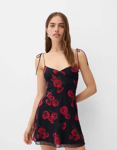 Vestido Mini Tul Rosas Mujer L - Bershka - Modalova