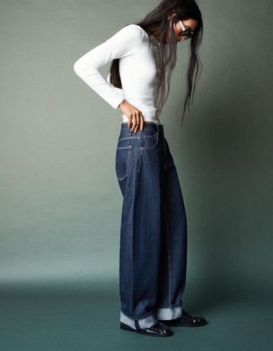 Jeans Baggy Roll Up Mujer 38 - Bershka - Modalova