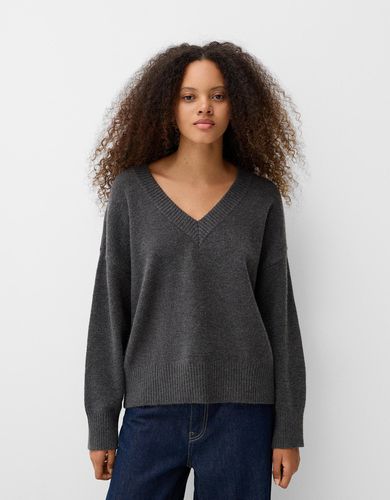 Jersey Cuello Pico Oversize Mujer Xs - Bershka - Modalova