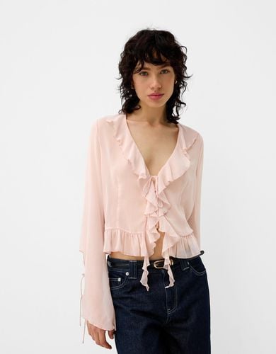 Camisa Manga Larga Volantes Chifón Mujer L - Bershka - Modalova