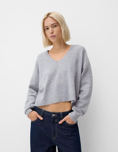 Jersey Cuello Pico Cropped Mujer Xs - Bershka - Modalova