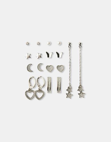 Pack 9 Pendientes Estrella Strass Mujer - Bershka - Modalova