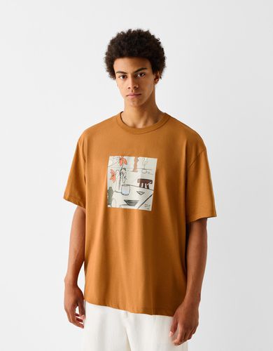 Camiseta Manga Corta Boxy Fit Print Hombre M - Bershka - Modalova