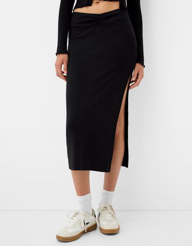 Falda Midi Frunce Mujer Xs - Bershka - Modalova