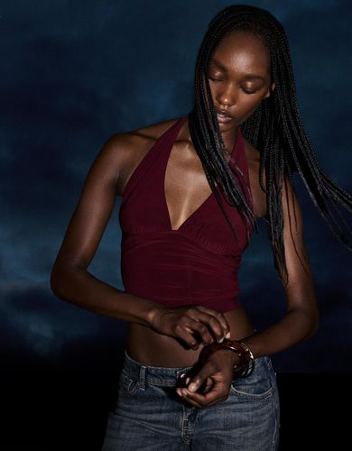 R Fruncido Mujer Xs Burdeos" - Bershka - Modalova