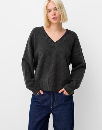 Jersey Cuello Pico Oversize Mujer Xs - Bershka - Modalova