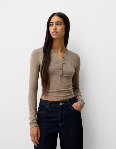 Jersey Rib Botones Mujer Xs - Bershka - Modalova