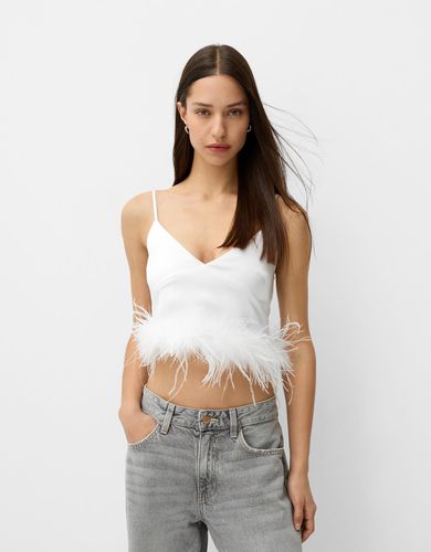 Top Cropped Plumas Mujer L - Bershka - Modalova