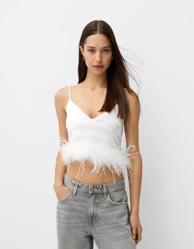 Top Cropped Plumas Mujer M - Bershka - Modalova