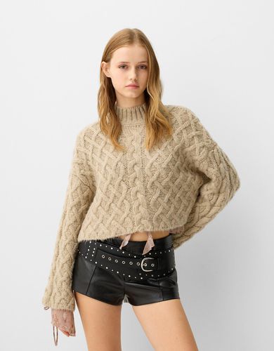 Jersey Cuello Alto Trenzado Mujer Xs - Bershka - Modalova