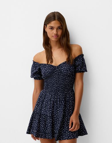 Vestido Mini Manga Corta Flores Mujer L - Bershka - Modalova