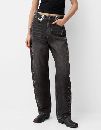 Jeans Denim Balloon Tachas Cinturón Mujer 32 - Bershka - Modalova