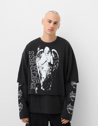 Sudadera Doble Manga Print Hombre L - Bershka - Modalova