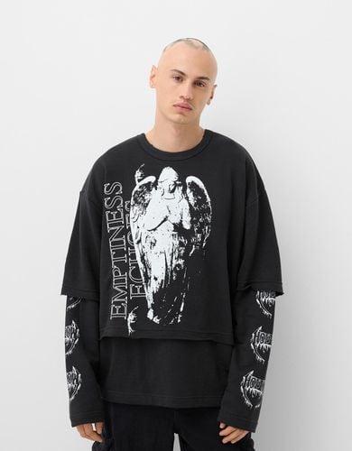 Sudadera Doble Manga Print Hombre Xl - Bershka - Modalova