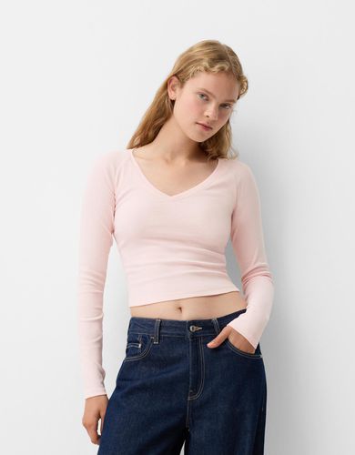 Camiseta Manga Larga Cuello Pico Mujer L - Bershka - Modalova