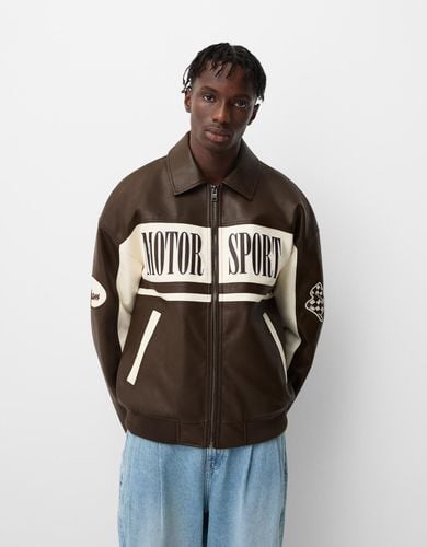 Cazadora Bomber Efecto Piel Hombre M - Bershka - Modalova