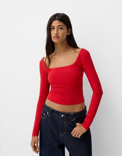 Camiseta Manga Larga Escote Cuadrado Mujer L - Bershka - Modalova