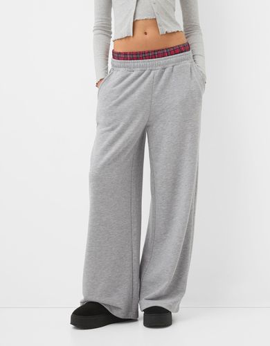 Pantalón Felpa Wide Leg Cintura Contraste Mujer 10-12 - Bershka - Modalova