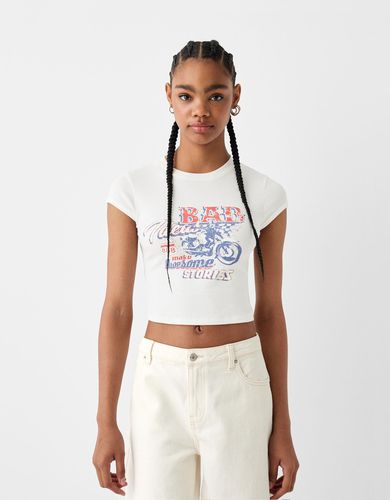 Camiseta Manga Corta Print Tiras Espalda Mujer M - Bershka - Modalova