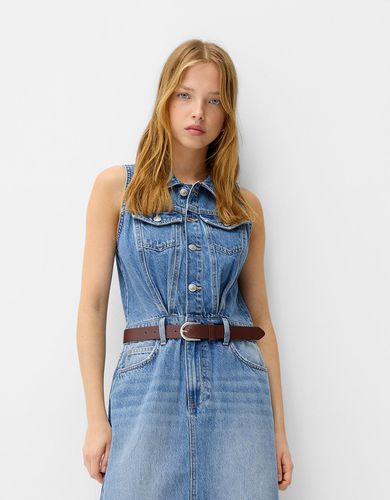 Vestido Midi Denim Con Cinturón Mujer L - Bershka - Modalova