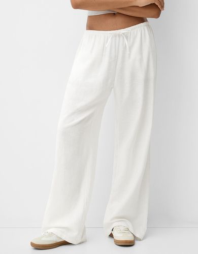 Pantalón Straight Con Lino Cintura Goma Mujer 10-12 - Bershka - Modalova