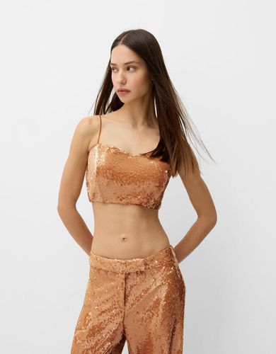 Top Mini Lentejuelas Mujer L - Bershka - Modalova