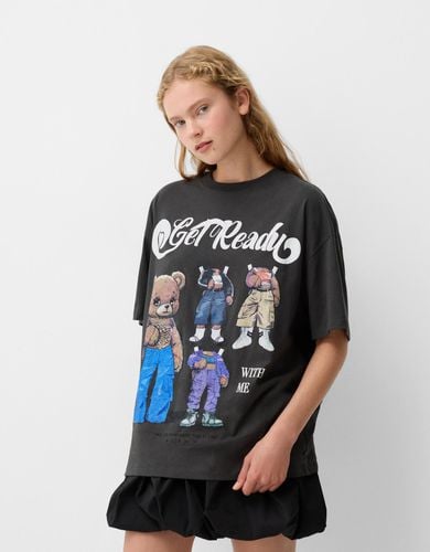 Camiseta Manga Corta Print Oversize Mujer L - Bershka - Modalova