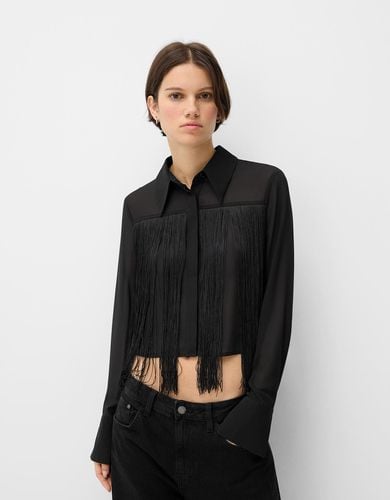 Camisa Manga Larga Chifón Flecos Mujer L - Bershka - Modalova