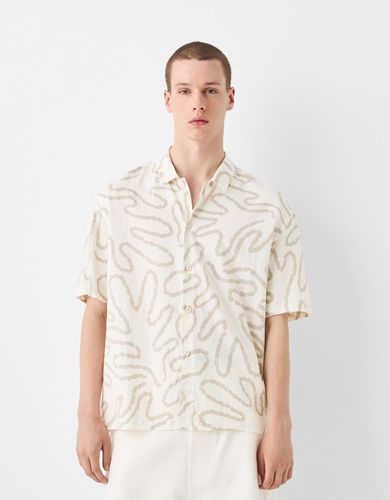 Camisa Manga Corta Print Con Lino Hombre L - Bershka - Modalova