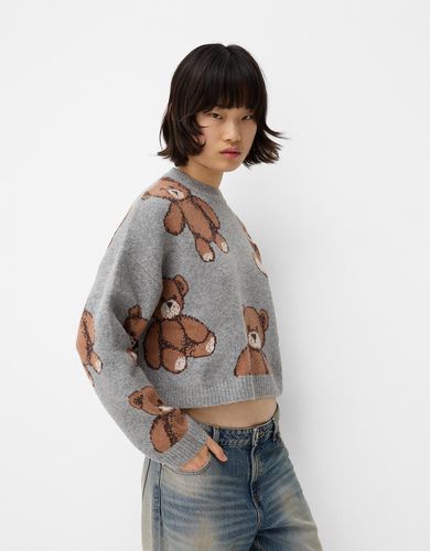 Jersey Cropped Print Mujer Xs - Bershka - Modalova