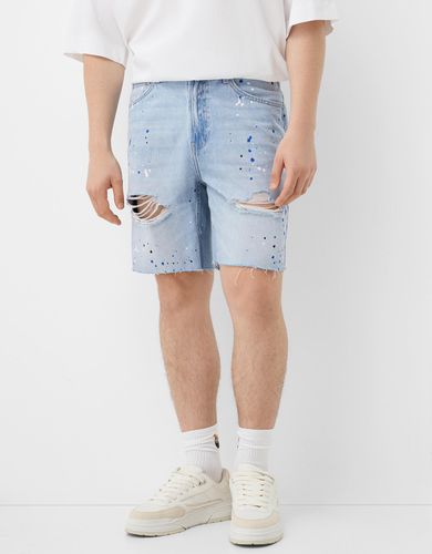 Bermuda Denim Pintura Hombre 40 - Bershka - Modalova