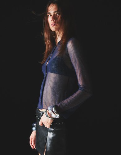 Camiseta Manga Larga Tul Brillos Mujer S " - Bershka - Modalova